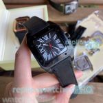 Cheapest Price Replica Cartier Santos Black Face Black Leather Strap Watch